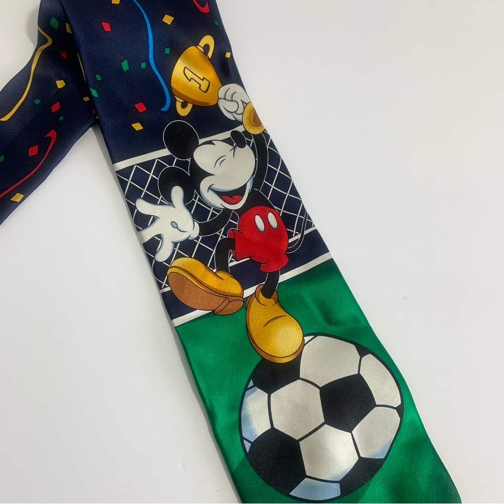 Mickey Unlimited Mens Silk Soccer Tie Mickey Mouse Trophy Navy Green‎ RN 51093